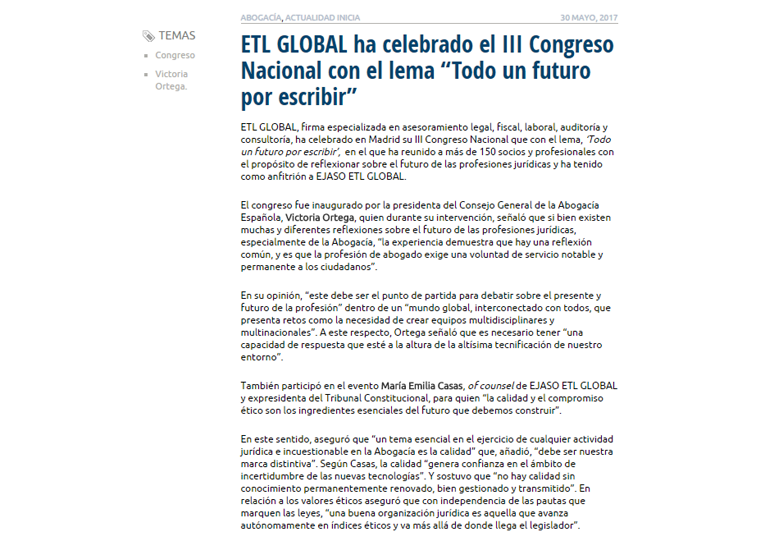ETL GLOBAL ha celebrado el III congreso Nacional con el lema ” Todo un futuro por escribir” – Mayo 2017