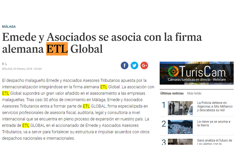 Emede y Asociados se asocia con la firma alemana ETL Global – Febrero 2018