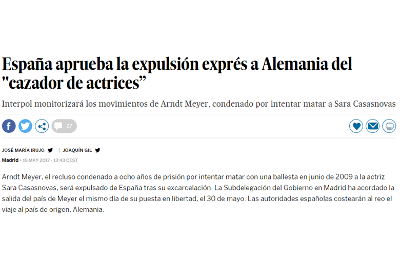 España aprueba la expulsión de España del “cazador de actrices”. – Mayo 2017