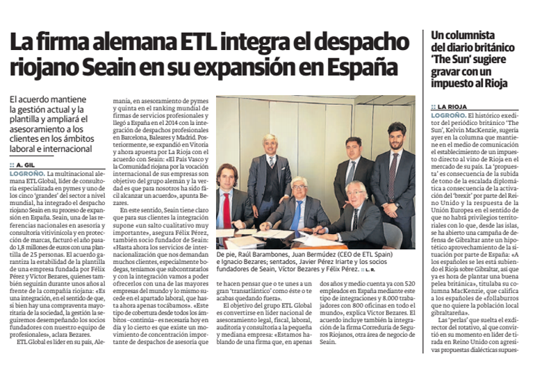 La firma alemana ETL GLOBAL integra al despacho SEAIN – Abril 2017